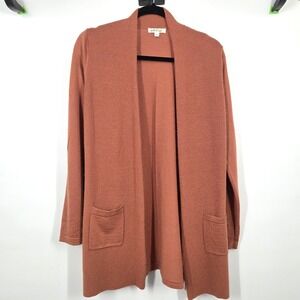 Orvis Sweater Womens S Open Front Cardigan Rust Brown Merino Wool Minimalist